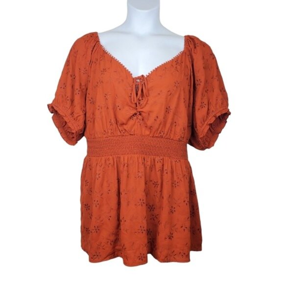 Torrid Womens Rust Orange Georgette Eyelet Smocked Waist Top Size 4X NWT - Picture 1 of 8